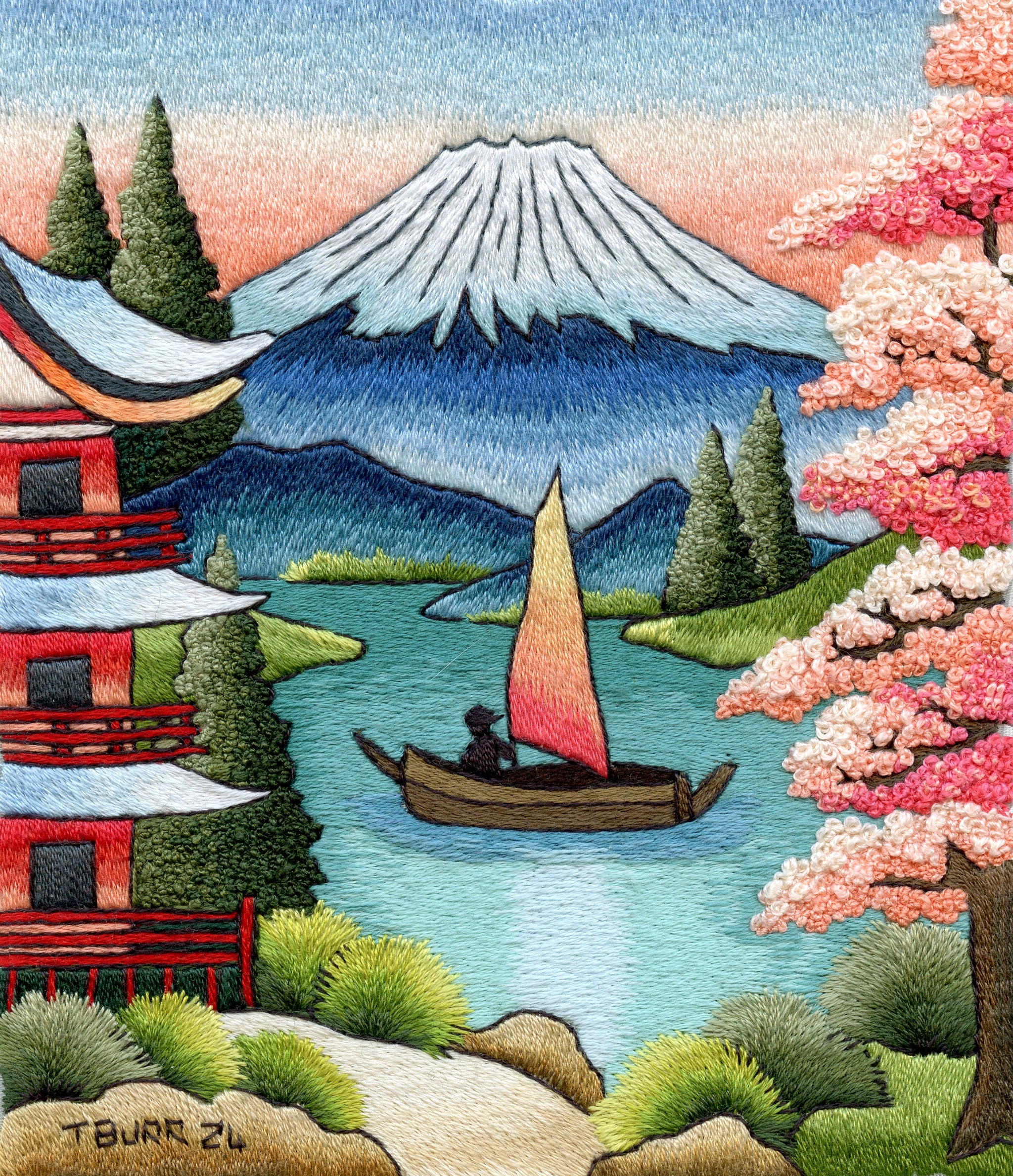癒しの水彩画1123 mt.fuji PDF Mount Fuji Landscape – Trish Burr Embroidery